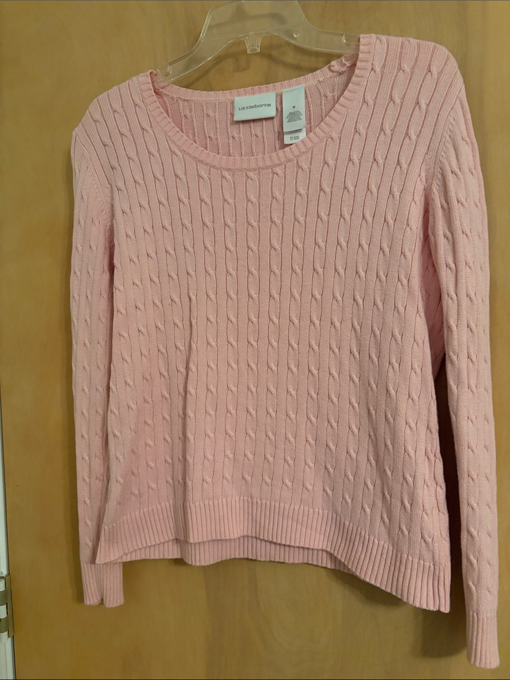 Liz Claiborne Light Pink Cable Crew Sweater